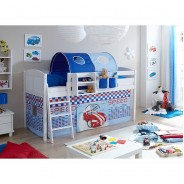 Preisvergleich für Jugendbetten: "Hochbett ""Eric"" Country Kiefer Weiß Motiv" weiß Gr. 90 x 200