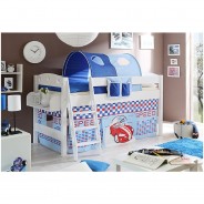 Preisvergleich für Jugendbetten: "Hochbett ""Kenny R"" Kiefer Weiß Motiv" weiß Gr. 90 x 200