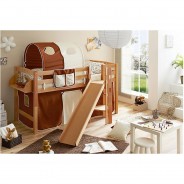 Preisvergleich für Jugendbetten: "Hochbett mit Rutsche Podestbett ""Tino"" Buche Natur Classic teilbar mit Farbauswahl" natur Gr. 90 x 200