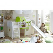 Preisvergleich für Kinderbetten: "Hochbett mit Rutsche Rutschbett ""Ekki"" Country Kiefer Weiß Classic" grün Gr. 90 x 200