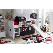 Preisvergleich für Jugendbetten: "Hochbett mit Rutsche Rutschbett ""Ekki"" Country Kiefer Weiß Motiv" weiß Gr. 90 x 200