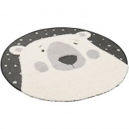 Preisvergleich für Heimtextilien: Hochflor Kinder Teppich Richie Eisbär Rund Spielteppiche grau/beige Gr. 120 x 120