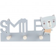 Preisvergleich für Kindermöbel: Holz Garderobe Kinder Smile 5 Kleiderhaken Garderobenleiste 25 cm Wandgarderobe Garderoben grau