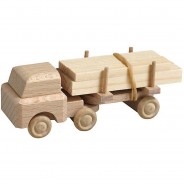 Preisvergleich für Autos: Holzspielzeug Lastenauto mit Auflieger mit Langholz natur