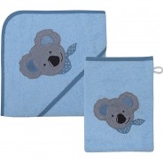 Preisvergleich für Heimtextilien: Kapuzen-Badetuch & Waschhandschuh Koala, blau, 80x80 cm