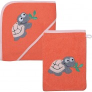 Preisvergleich für Heimtextilien: Kapuzen-Badetuch & Waschhandschuh Schildkröte, apricot, 80x80 cm