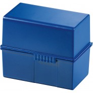 Preisvergleich für Schulbedarf: Karteibox DIN A6 quer, 400 Karten mit Stahlscharnier, blau  Kinder