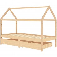 Preisvergleich für Kinderbetten: Kiefer Kinderbett mit Schublade Hausbett Bett Holzbett mehrere Auswahl Kinder Bettrahmen braun Gr. 90 x 200
