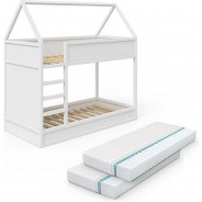 Preisvergleich für Jugendbetten: Kinder Doppelstockbett Massimo Weiß mit zwei  Matratzen weiß Gr. 90 x 200