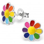 Preisvergleich für Accessoires für Kinder: Kinder-Ohrstecker bunte Blume 925 Silber Kinder Ohrstecker  silber Mädchen Kinder