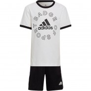 Preisvergleich für Hosen: Kinder Set T-Shirt + Shorts LOGO, Organic Cotton schwarz/weiß Gr. 122