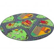 Preisvergleich für Heimtextilien: Kinder Spiel Teppich Bauernhof Rund Spielteppiche grün/anthrazit Gr. 133