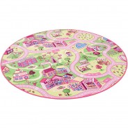 Preisvergleich für Heimtextilien: Kinder Spiel Teppich Girls Village Rund Spielteppiche rosa Gr. 200