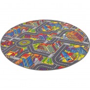 Preisvergleich für Heimtextilien: Kinder Straßenteppich 3D Big City Rund Spielteppiche bunt Gr. 200 x 200