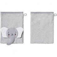 Preisvergleich für Heimtextilien: "Kinder-Waschhandschuh ""Elefant"" 2er-Pack Frottier" silber/weiß Gr. 15 x 21