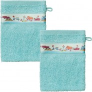 Preisvergleich für Heimtextilien: Kinder-Waschhandschuh 2er-Pack Frottier türkis Gr. 16 x 21