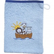 Preisvergleich für Heimtextilien: Kinder-Waschhandschuh Frottier Arche blau Gr. 15 x 20