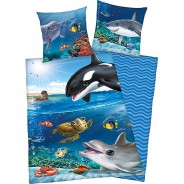 Preisvergleich für Heimtextilien: "Kinder-Wendebettwäsche ""Animal Club"" Renforcé" blau Gr. 135 x 200 + 80 x 80