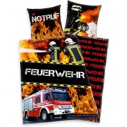 Preisvergleich für Heimtextilien: Kinder-Wendebettwäsche Notruf Feuerwehr, Renforcé, 135 x 200 + 80 x 80 cm
