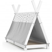 Preisvergleich für Kinderbetten: Kinderbett Hausbett Tipi + Überwurf 80x160cm Indianerzelt Indianerbett weiß Gr. 80 x 160