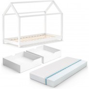 Preisvergleich für Kinderbetten: Kinderbett Wiki 90x200 Weiß mit Schubladen und Matratze weiß Gr. 90 x 200