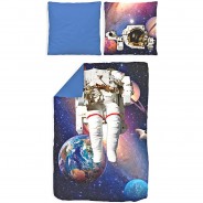 Preisvergleich für Heimtextilien: Kinderbettwäsche Astronaut, Renforcé, 135 x 200 cm von Dobnig blau