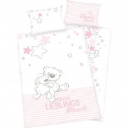 Preisvergleich für Babybettwäsche: Kinderbettwäsche Lieblingsmensch, Renforcé, 100 x 135 + 40 x 60 cm rosa-kombi