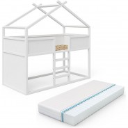 Preisvergleich für Jugendbetten: Kinderhochbett Merlin Erle Weiß mit Matratze weiß Gr. 90 x 200