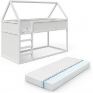 Preisvergleich für Jugendbetten: Kinderhochbett Pinoccio Weiß mit Matratze weiß Gr. 90 x 200