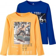 Preisvergleich für Oberteile: Langarmshirt NKMLUES Doppelpack  blau/gelb Gr. 158/164 Jungen Kinder
