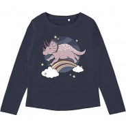 Preisvergleich für Oberteile: Langarmshirt NMFVEEN  dunkelblau Gr. 122/128 Mädchen Kinder