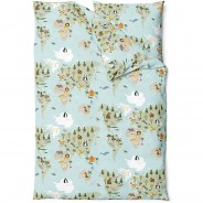 Preisvergleich für Babybettwäsche: Mako Satin Kinderbettwäsche Tiere & Weltkarte mit Kissenbezug bunt Gr. 135 x 200 + 80 x 80