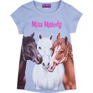 Preisvergleich für Oberteile: Miss Melody T-Shirt , Pferde hellblau Gr. 128 Mädchen Kinder