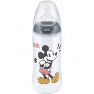 Preisvergleich für Essen & Trinken: NUK Disney Mickey Mouse First Choice+ Babyflasche mit Temperature Control, kiefergerechter Trinksauger, 300ml, 6-18 Monate, grau