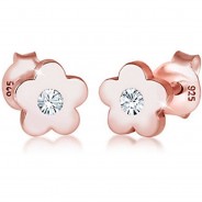 Preisvergleich für Accessoires für Kinder: Ohrringe Kinder Blume Kristalle 925 Silber Ohrstecker  rosegold Gr. 58/60 Mädchen Kinder