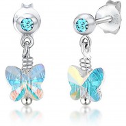 Preisvergleich für Accessoires für Kinder: Ohrringe Kinder Schmetterling Kristalle Silber Ohrhänger  hellblau Gr. 58/60 Mädchen Kinder