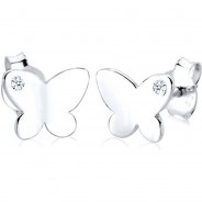 Preisvergleich für Accessoires für Kinder: Ohrringe Kinder Schmetterling Natur Diamant 0.04ct. Silber Ohrstecker  weiß Gr. 58/60 Mädchen Kinder
