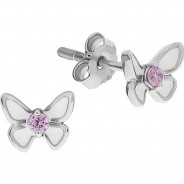 Preisvergleich für Accessoires für Kinder: Ohrstecker 925/- Sterling Silber Schmetterling Zirkonia pink Zirkonia rhodiniert Ohrstecker Kinder weiß  Kinder