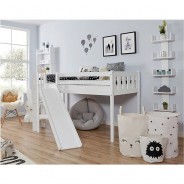 Preisvergleich für Jugendbetten: "Podestbett ""Ekki"" Vertikal Buche Weiß" weiß Gr. 90 x 200