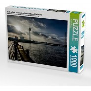 Preisvergleich für Puzzle: Puzzle CALVENDO Puzzle Blick auf die Rheinkniebrücke und den Rheinturm - 1000 Teile Foto-Puzzle glückliche Stunden  Kinder