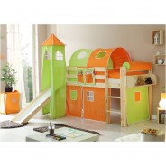 Preisvergleich für Kinderbetten: "Rutschbett mit Turm ""Kasper"" Kiefer Natur Classic" orange/grün Gr. 90 x 200