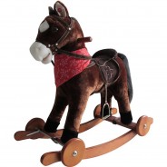 Preisvergleich für Kleinkindspielzeug: Schaukelpferd mit Sound und Rollen Holz Plüsch Schaukel Pferd bis 20kg Dunkelbraun SP3