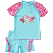 Preisvergleich für Bademode: Schwimmanzug Flamingo UV-Schutz türkis Gr. 98/104 Mädchen Kleinkinder