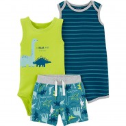 Preisvergleich für Strampler & Spieler: Set Body + Shorts + Wickelbody  blau/grün Gr. 74 Jungen Baby