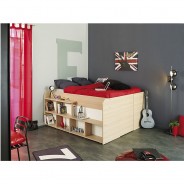 Preisvergleich für Jugendbetten: "Stauraum-Hochbett ""Space Up"" Baltimore Eiche - Weiß" braun/weiß Gr. 140 x 200