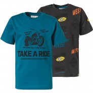 Preisvergleich für Oberteile: T-Shirt Doppelpack  von ZAB kids blau/grau Gr. 128/134 Jungen Kinder