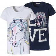 Preisvergleich für Oberteile: T-Shirt Doppelpack  von ZAB kids blau/weiß Gr. 128/134 Mädchen Kinder