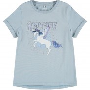 Preisvergleich für Oberteile: T-Shirt NKFDINARA , Organic Cotton hellblau Gr. 116 Mädchen Kinder