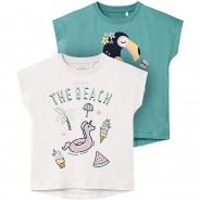 Preisvergleich für Oberteile: T-Shirt NMFVIGEA Doppelpack  aqua/weiß Gr. 110 Mädchen Kleinkinder