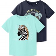 Preisvergleich für Oberteile: T-Shirt NMMVICTOR Doppelpack  türkis Gr. 104 Jungen Kleinkinder